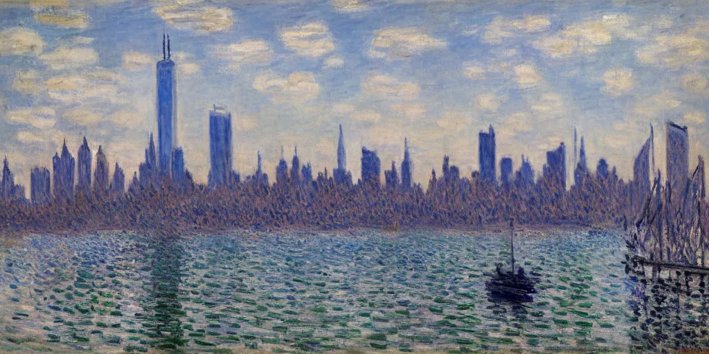 Image similar to an oil painting of the New York city by Oscar-Claude Monet