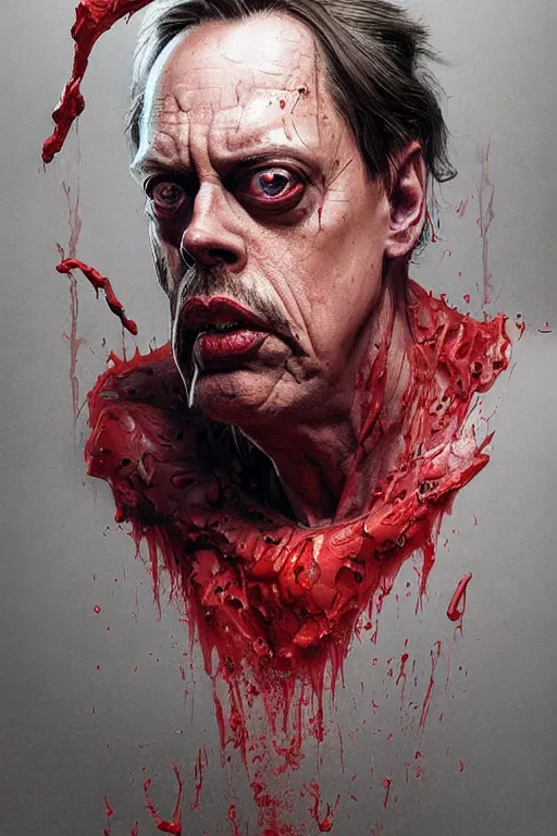 Image similar to Portrait of Steve Buscemi as Carnage, marvel comics, dark, intricate, highly detailed, smooth, artstation, digital illustration by Ruan Jia and Mandy Jurgens and Artgerm and Wayne Barlowe and Greg Rutkowski and Zdislav Beksinski