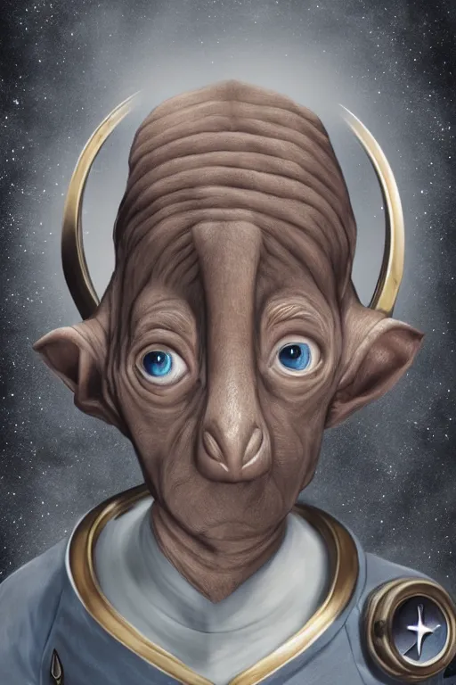 Image similar to dobby as the captain of starship enterprise, star trek, highly detailed, award winning, deviant art, art station, octane, 4 k