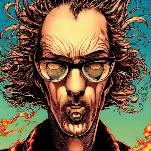 Image similar to closeup of mad scientist, by yoichi hatakenaka, masamune shirow, josan gonzales and dan mumford, ayami kojima, takato yamamoto, barclay shaw, karol bak