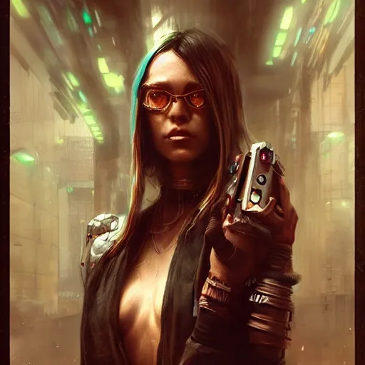 Image similar to cyberpunk, shaman, full lenght portrait, artstation, by bastien lecouffe - deharme, highly detailed, chillwave