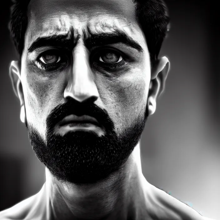 Image similar to cinematic bust portrait, sheikh, sultan, emir, head and chest only, dramatic pose, contemporary, masterpiece, cinematic composition, dramatic pose, beautiful lighting, sharp, details, hyper - detailed, hd, 4 k
