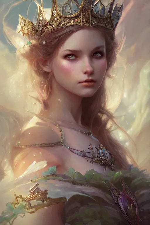 Image similar to fairy princess, highly detailed, d & d, fantasy, highly detailed, digital painting, trending on artstation, concept art, sharp focus, illustration, art by artgerm and greg rutkowski and magali villeneuve