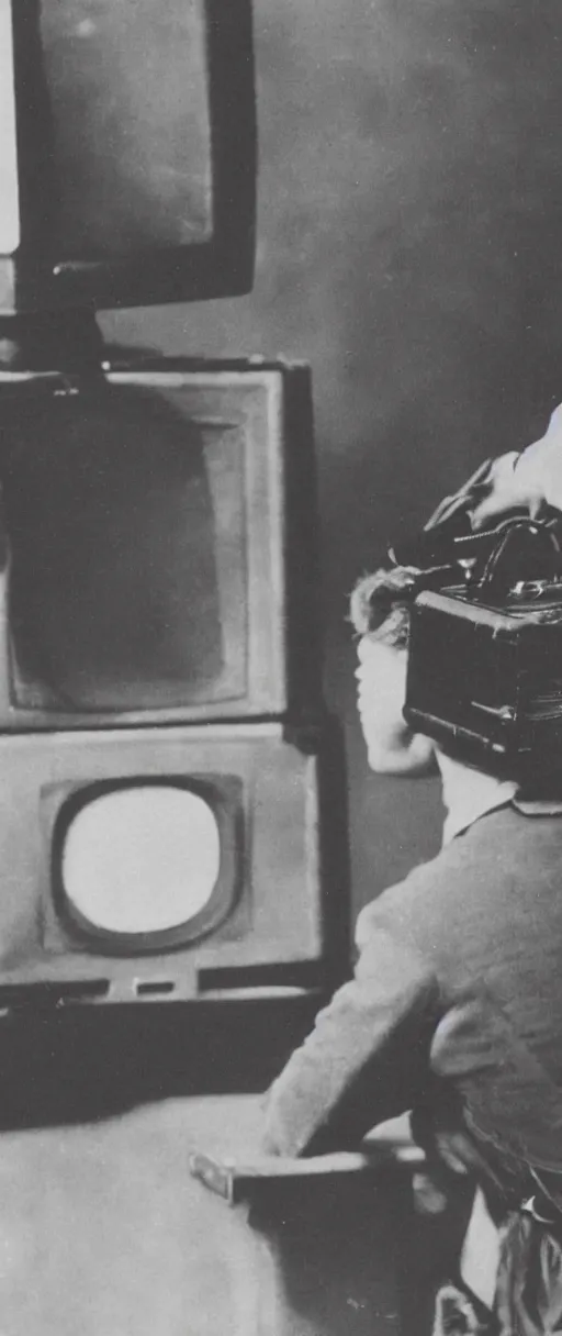 Image similar to 1 9 0 0 s photo of a person watching a flat screen hd tv