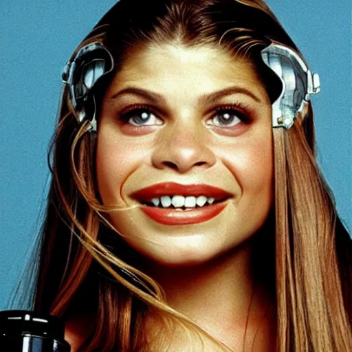Prompt: promotional beautiful portrait of <Danielle Fishel circa 1993> as <Topanga Lawrence the Space Priestess> in the new movie directed by <Tetsuya Nomura>, <heavily armored and brandishing sci-fi blaster>, <perfect face>, movie still frame, promotional image, imax 70 mm footage