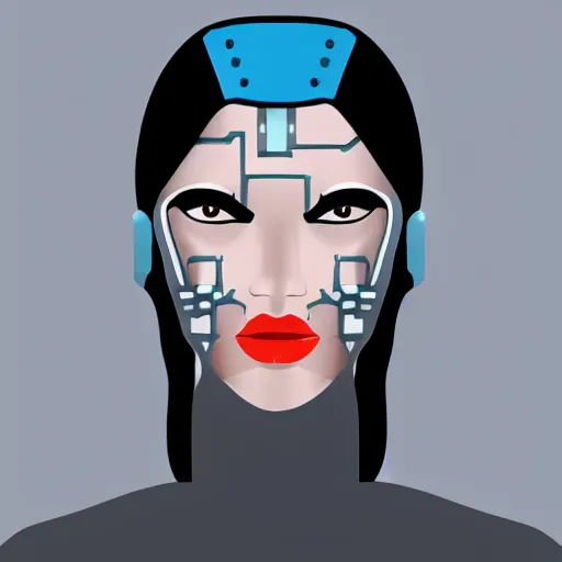 Image similar to cyborg fashion shot, headshot half figure, isometric,