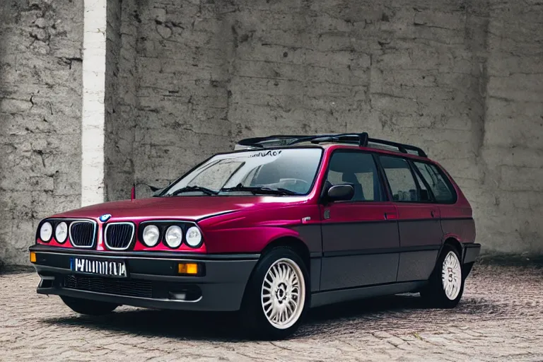 Prompt: 2005 Lancia Delta Integrale BMW M1 estate wagon, XF IQ4, 150MP, 50mm, F1.4, ISO 200, 1/160s, natural light, Adobe Photoshop, Adobe Lightroom, photolab, Affinity Photo, PhotoDirector 365