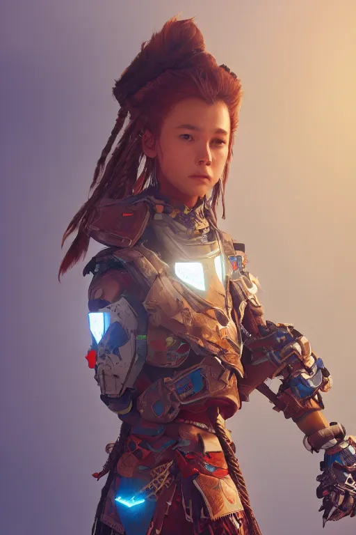 Image similar to combination suit armor aloy horizon forbidden west horizon zero dawn robot ninja mask helmet backpack tribal, aesthetic octane render, 8 k hd resolution, by ilya kuvshinov and cushart krentz and gilleard james radiating a glowing aura cgi rtx 2 0 2 2