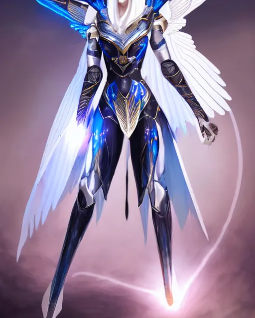 Prompt: perfect white haired attractive egyptian goddess with huge white dove wings, warframe armor, beautiful, symmetric, dreamy, half asian, pretty face, blue eyes, detailed, scifi platform, charlize, experiment, 4 k, ultra realistic, epic lighting, android body, illuminated, cinematic, masterpiece, art by akihito tsukushi, voidstar