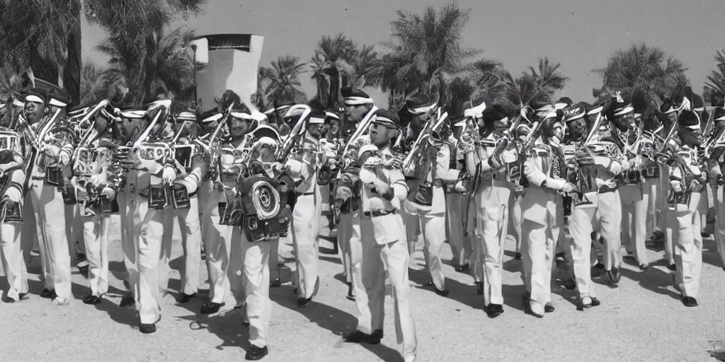 Image similar to saudi arabia military band in 1950s, old photograph