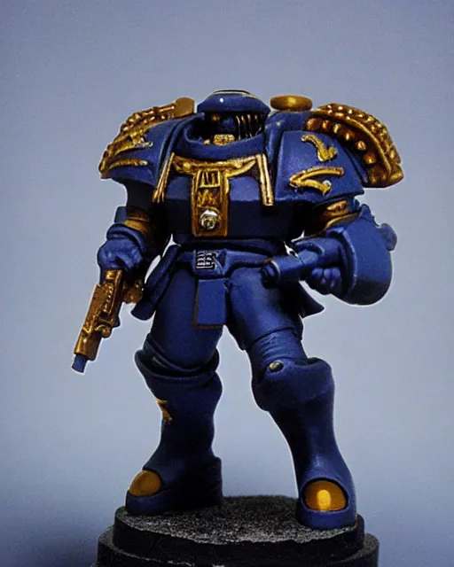 Prompt: Astartes Space Marine Ultramarine by Louis Daguerre