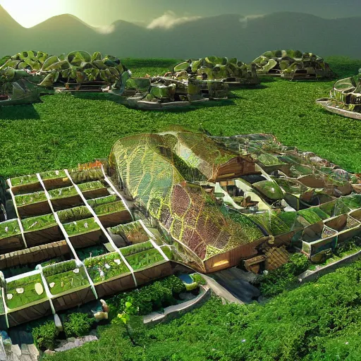 Image similar to surrealistic eco - village solarpunk style