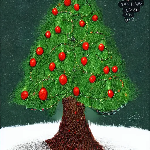 Image similar to sentient christnas tree, digital drawing, extremely detailed