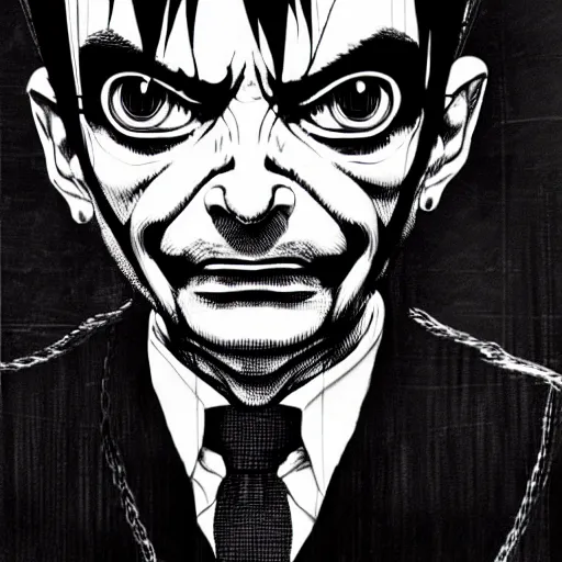 Image similar to Mr Bean looking sinister, by Tsutomu Nihei, highly detailed