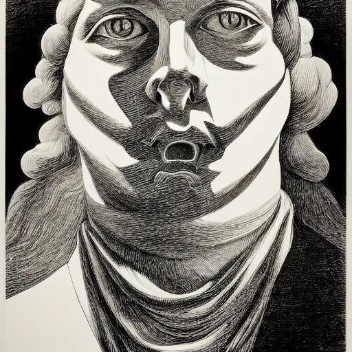 Image similar to lithography on paper conceptual figurative post - morden monumental dynamic portrait by goya and escher and hogarth, inspired by magritte, illusion surreal art, highly conceptual figurative art, intricate detailed illustration, controversial poster art, polish poster art, geometrical drawings, no blur