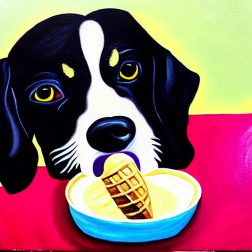 Image similar to painting of a dog eating ice cream