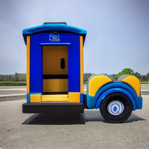 Image similar to a porta potty police car, photo realistic, award winning photography