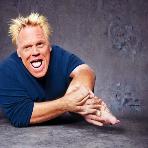 Image similar to studio portrait of gary busey merged with a giant foot