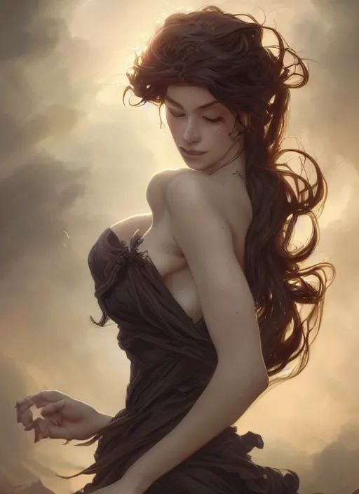 Prompt: photography of a seductive wind swept death, full body portrait, deep focus, d & d, fantasy, intricate, elegant, highly detailed, digital painting, artstation, concept art, matte, sharp focus, illustration, hearthstone, magic the gathering, art by artgerm and greg rutkowski and alphonse mucha