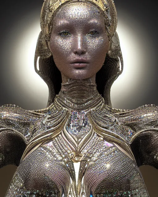 Image similar to a highly detailed metahuman 4 k close up render of an alien goddess bella hadid monument renaissance in iris van herpen dress schiaparelli in diamonds crystals swarovski and jewelry iridescent in style of alphonse mucha gustav klimt trending on artstation made in unreal engine 4