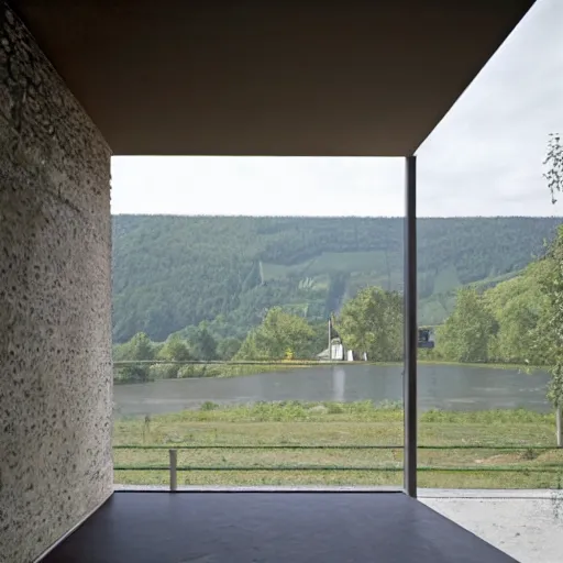 Image similar to a house by the river rhein designed by peter zumthor