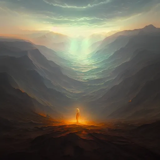 Prompt: a digital painting of a person with their hands in the air, an oil painting by noah bradley, cgsociety, fantasy art, apocalypse art, ominous, dystopian art