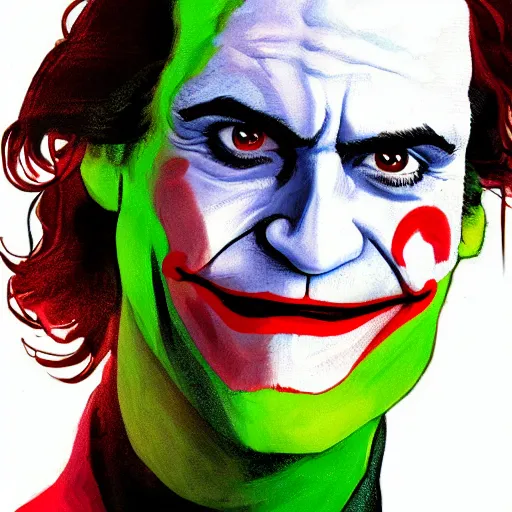 Image similar to detailed comics book cover joaquin phoenix joker in the style of alex ross