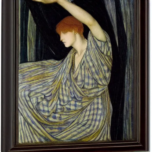 Prompt: checkered floor with a female by edward burne - jones