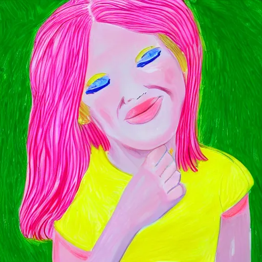 Image similar to girl with yellow hair and pink dress, kids drawing