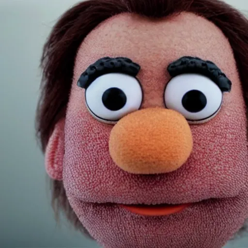 Image similar to A still of Nicolas Cage as a muppet, 4k, 35mm, ultra realistic, studio lighting