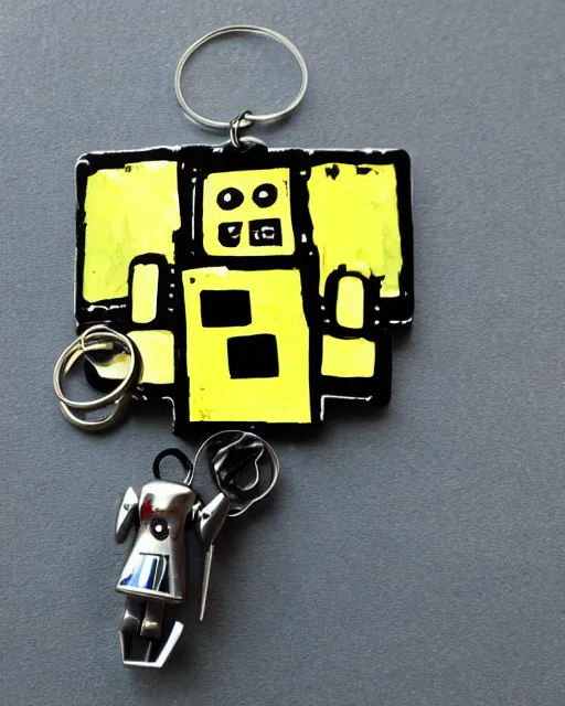 Image similar to keychain of artist screaming at robot, ebay listing, product picture, new, thumbnail