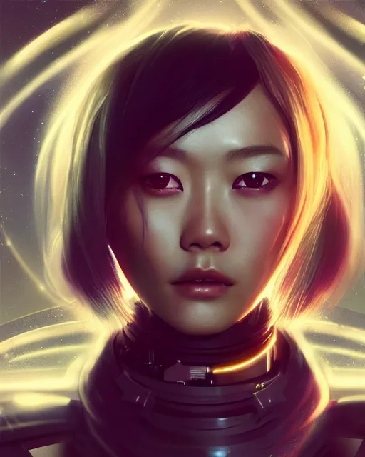 Prompt: detailed portrait Rinko Kikuchi, solarpunk futuristic utopia, scifi android, starry long hair, by Darren Bartley, Wojtek Fus ,Frederic Bennett, Perfect face, fine details, realistic shaded, fine-face, pretty face