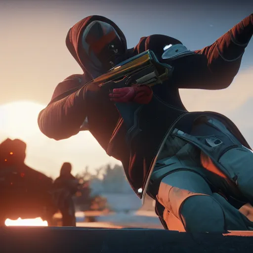 Prompt: Destiny 2 exo assembling a revolver at sunset, photo realism, 4k, beautiful lighting