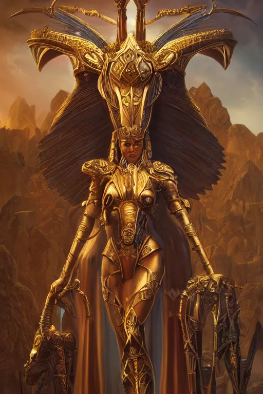 Image similar to Mystical Valkyrie, Portrait of a beautiful female Atlantean Anubis Alien Warrior, Regal, Realistic, Refined, Detailed Digital Art, Oil Painting, Michael Cheval, Esao Andrews, Art Frahm, Steampunk, Walt Disney (1937), Highly Detailed, Cinematic Lighting, Unreal Engine, 8k, HD