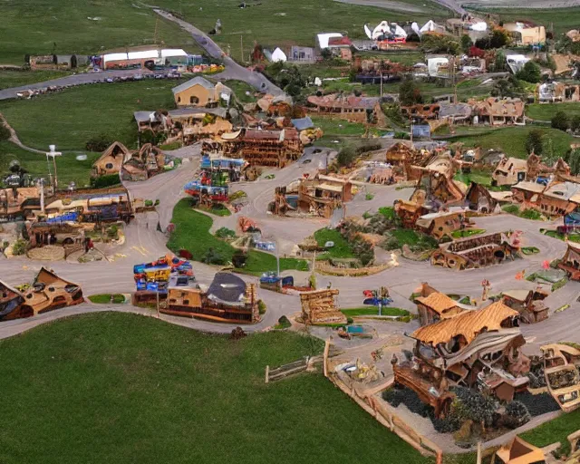 Prompt: an entire town made from a wooden playground