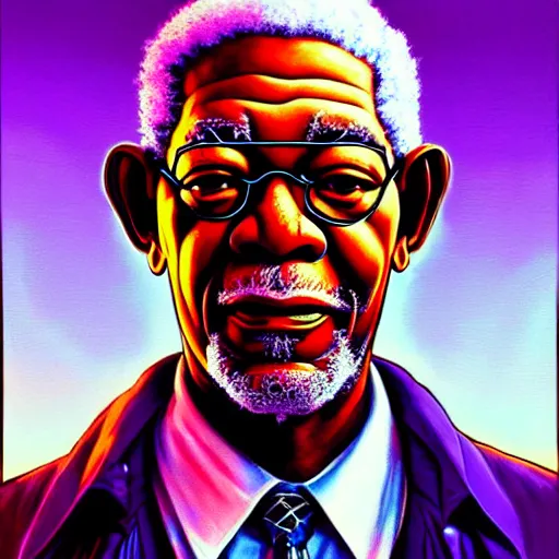 Prompt: portrait painting of a cyberpunk elf corporate boss morgan freeman, sharp focus, award - winning, trending on artstation, masterpiece, highly detailed, intricate. art by josan gonzales and moebius and deathburger