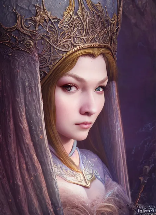 Image similar to highly detailed closeup portrait of a fairytale medieval princess, unreal engine, hyung tae, frank frazetta, nicoletta ceccoli, mark ryden, lostfish, earl norem, global illumination, god rays, detailed and intricate environment