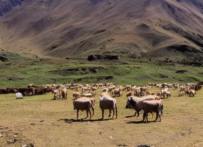 Image similar to beautiful Peruvian Andean landscape with herd animals