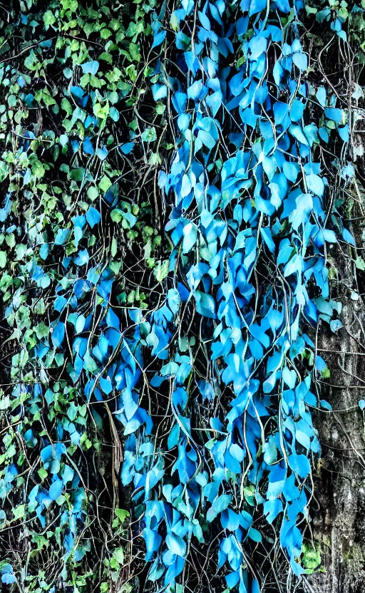 Prompt: blue vines in a dark background, creepy