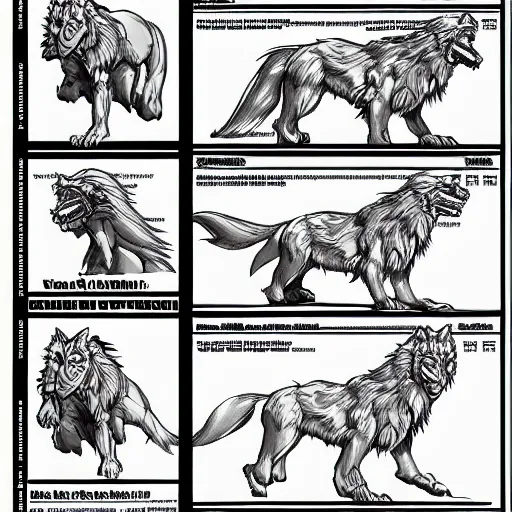 Prompt: castlevania symphony of the night model sheet of a warg, wolf