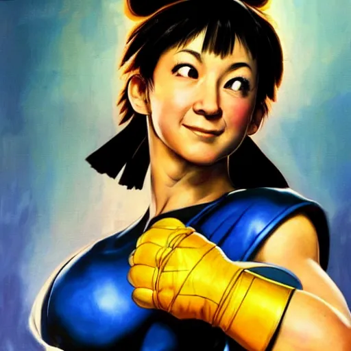 Prompt: ultra realistic kristen schaal as chun li from street fighter, painting by frank frazetta, 4 k, ultra realistic, highly detailed,