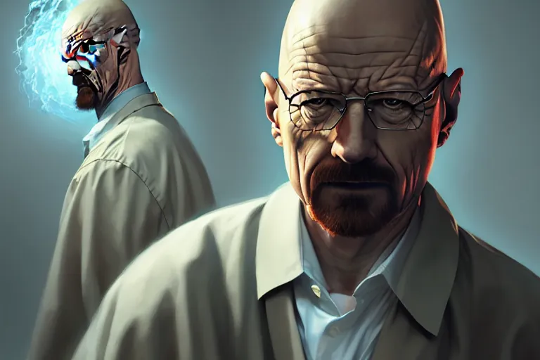 Prompt: walter white, hyper detailed, digital art, artstation, cinematic lighting, studio quality, smooth render, by caravaggio, artgerm, greg rutkowski, peter mohrbacher, hajime sorayama, boris vallejo, craig mullins