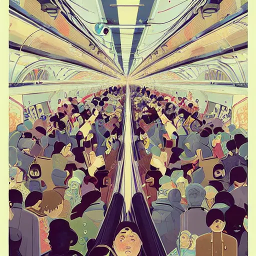 Image similar to parisian subway life, illustration by victo ngai, studio muti, malika favre