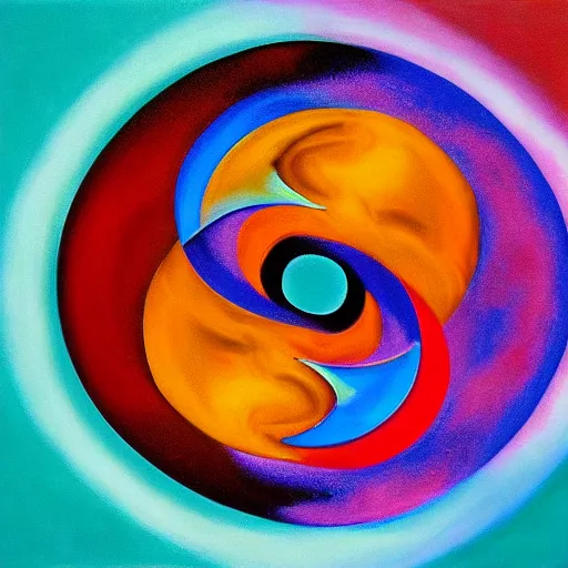 Image similar to a fractal yin yang symbol surrealist painting