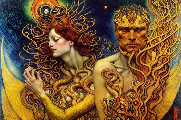 Image similar to Divine Chaos Engine by Karol Bak, Jean Delville, William Blake, Gustav Klimt, and Vincent Van Gogh, symbolist, visionary