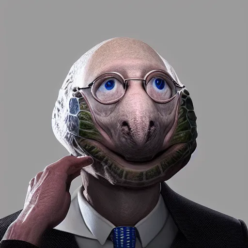 Image similar to mitch mcconnell sticking his head out of a turtle shell, octane render, unreal 5 engine