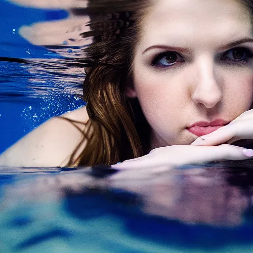 Image similar to underwater portrait of anna kendrick, canon, 7 0 mm