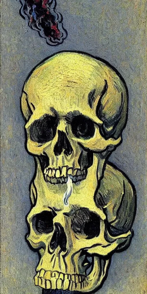 Image similar to Skull of a Skeleton with a Burning Cigarette by vincent van gogh