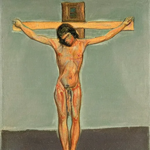 Prompt: study for a figure at the base of the crucifixion, boris johnson, francis bacon painting