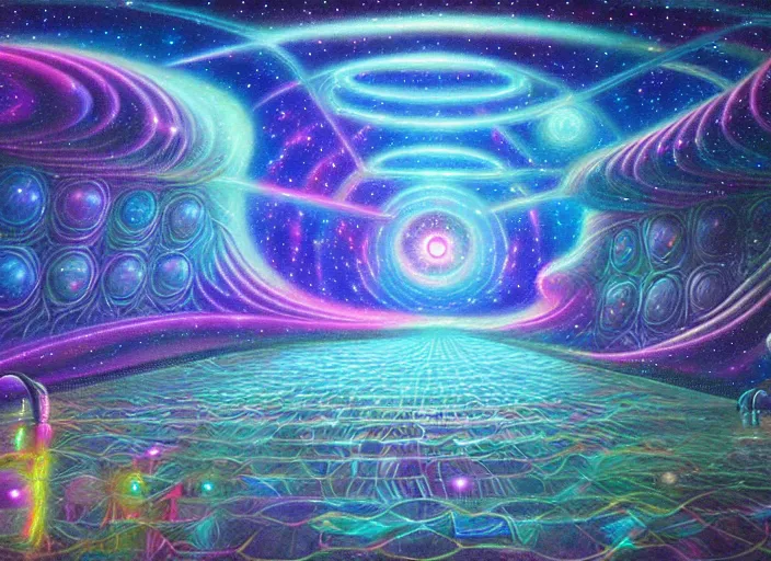 Prompt: light speed holodeck realm, astral spirit world city, galactic nebula, highly detailed surrealist art